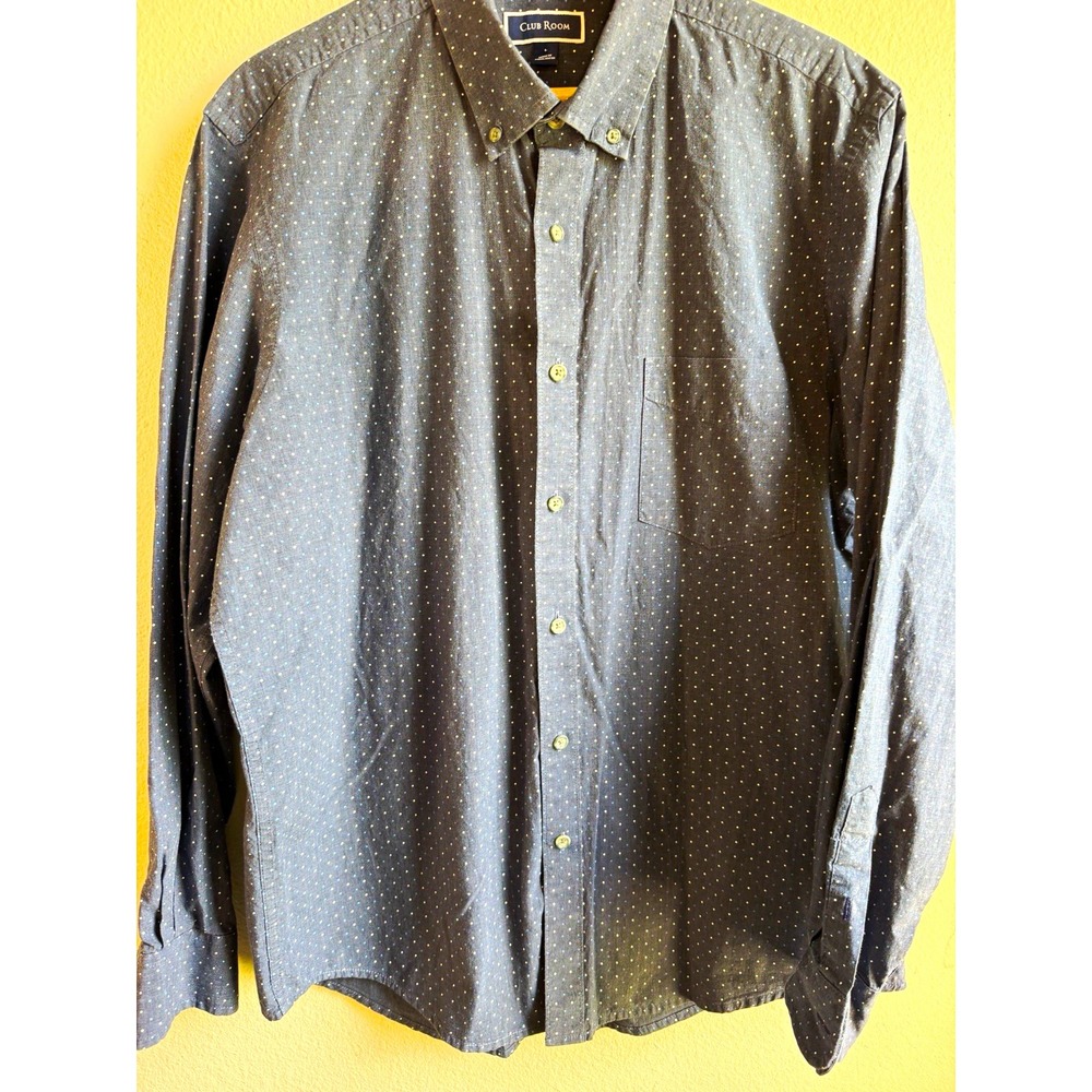 Club Room Button Up Shirt Mens L large Blue Polka Dot Long Sleeve Woven Cotton